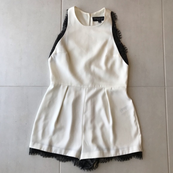 Topshop PETITE Pants - Topshop Petite Lace Trim Shorts Romper SH106